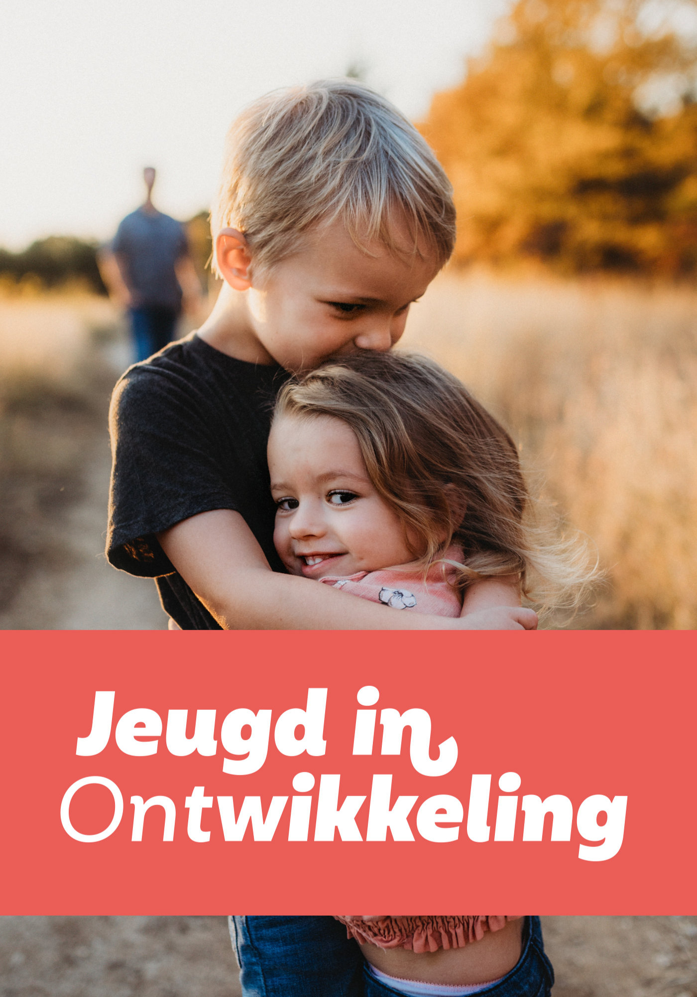 Omslag van 2023. Het logo van Jeugd in Ontwikkeling is te zien (witte tekst op een rode achtergrond) en op de achtergrond zijn er twee jonge kinderen te zien die elkaar omhelzen.